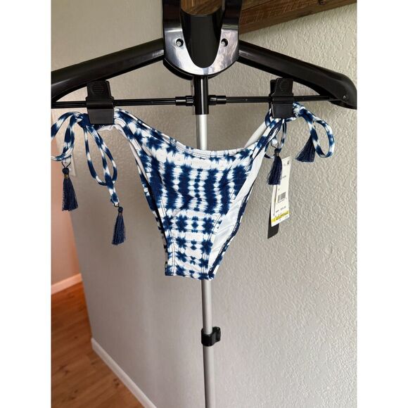 NWT La Blanca Moody Midnight Tie Dye Greece String Bikini Bottom w Tassels 10 - Picture 1 of 5